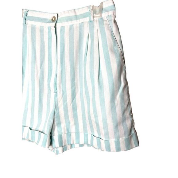 Vintage Blue and White Striped High Waisted Shorts 25 inch Waist - Picture 2 of 4